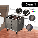 Ver imagem 2 de Mesa de Cabeceira Criado Inteligente Cinza 3 Gavetas Luminária Abajur Led Luz Iluminação Ambiente