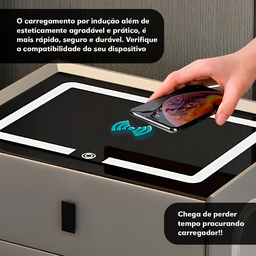 Mesa de Cabeceira Criado Inteligente Cinza 3 Gavetas Luminária Abajur Led Luz Iluminação Ambiente - 4