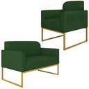 Ver imagem 1 de Conjunto Namoradeira e Poltrona Decorativa Isabella Base Industrial Suede Verde/Dourado - Gran Belo