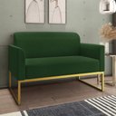 Ver imagem 2 de Conjunto Namoradeira e Poltrona Decorativa Isabella Base Industrial Suede Verde/Dourado - Gran Belo
