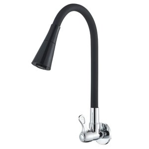 Torneira de Parede para Cozinha Flexível 2 Jatos Emborrachada Preta