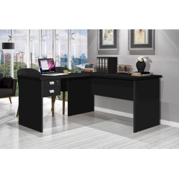 Escrivaninha/mesa de Escritório em L Preta - Trus - J&a Móveis - Preto - 2