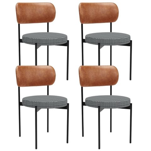 Kit 04 Cadeiras Estofadas para Sala de Jantar Louvre L02 Couríssimo Camel Pied Poule - Lyam Decor