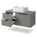 Ver imagem 5 de Conjunto Gabinete para Banheiro Suspenso com Cuba e Espelheira com Nichos 100cm em MDF Village Cimento