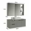 Ver imagem 3 de Conjunto Gabinete para Banheiro Suspenso com Cuba e Espelheira com Nichos 100cm em MDF Village Cimento
