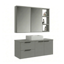 Ver imagem 2 de Conjunto Gabinete para Banheiro Suspenso com Cuba e Espelheira com Nichos 100cm em MDF Village Cimento