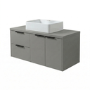 Ver imagem 4 de Conjunto Gabinete para Banheiro Suspenso com Cuba e Espelheira com Nichos 100cm em MDF Village Cimento