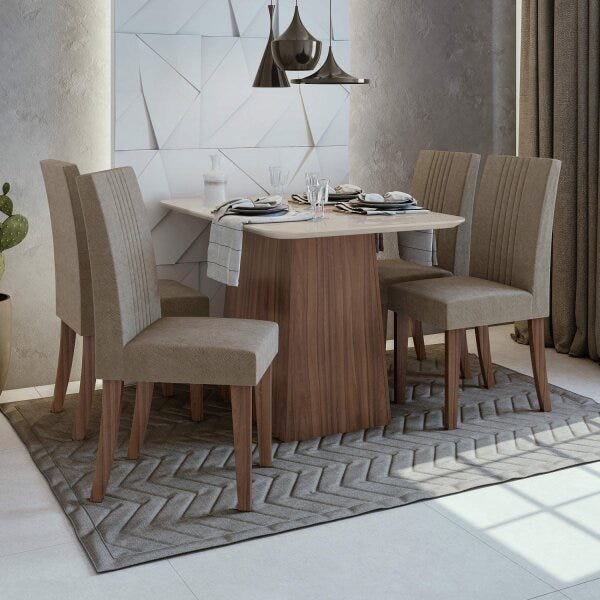 Conjunto Sala de Jantar Mesa Vidro/MDF e 4 Cadeiras Rock Móveis Lopas Menor preço em Conjunto Sala de Jantar Mesa Vidro/MDF e 4 Cadeiras Rock Móveis Lopas