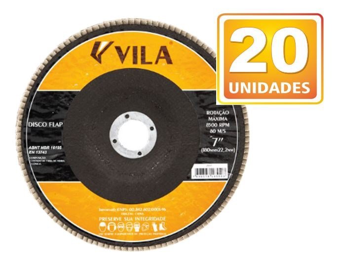 Kit Com 20 Disco Flap Conico 7" 180mm Vila - 1