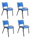 Ver imagem 2 de Kit com 4 Cadeiras Iso para Escola Escritório Comércio Azul Base Preta Ecomhome