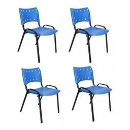Kit com 4 Cadeiras Iso para Escola Escritório Comércio Azul Base Preta Ecomhome - 2