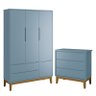 Jogo de Quarto Infantil Guarda Roupa 3 Portas e Cômoda 3 Gavetas Classic Azul Fosco com Pés Amadeira - 1