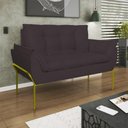 Ver imagem 2 de Kit 2 Poltronas + Namoradeira Pé Metal Dourado Recepção Sala Cinza