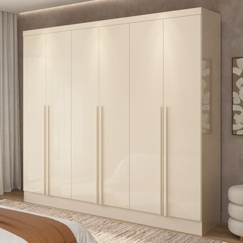 Guarda-Roupa Casal 6 Portas Ripado e 4 Gavetas Atenas Yescasa Off White