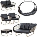 Ver imagem 1 de Kit 2 Poltronas Sofá e Mesa, Balanço Suspenso Tailândia e Chaise Milão Corda Náutica em Alumínio Tra