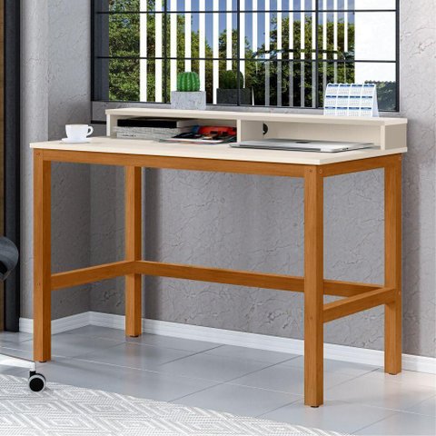 Escrivaninha Retangular Pluma 2 Nichos Nature MDP MDF 110cm Off White Casah