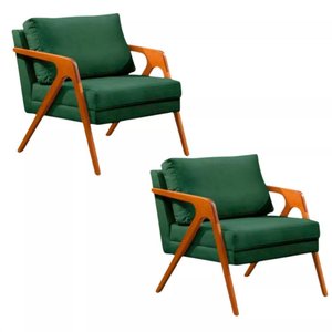 Kit 2 Poltronas Decorativa Mona Luxo Linho Base Madeira Cor Linho Verde