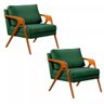 Kit 2 Poltronas Decorativa Mona Luxo Linho Base Madeira Cor Linho Verde - 1