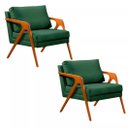 Ver imagem 1 de Kit 2 Poltronas Decorativa Mona Luxo Linho Base Madeira Cor Linho Verde