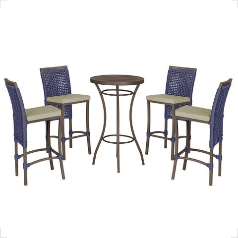 Mesa Bistrô e 4 Banquetas Roma Marrom Corda Náutica Estofado 7 Trama Original