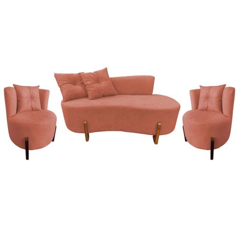 Kit Namoradeira + 2 Poltronas Decorativa Luna Veludo Terracota