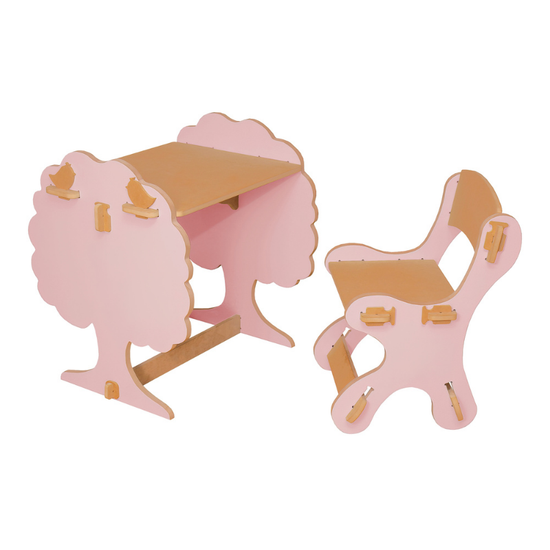 Mesa e Cadeira Infantil de Encaixe Natureza Rosa