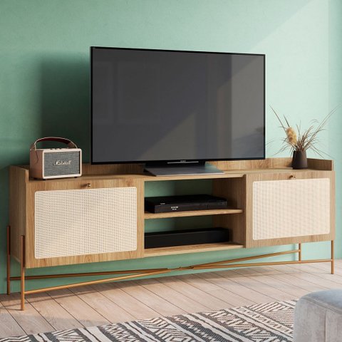 Rack 2 Portas 183cm Palhinha Pés Metálicos 28930 Oslo Artesano - Hanover/dourado