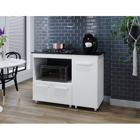 Cooktop Maya 4 Bocas com Nicho para Forno ou Microondas e Compartimento para Botijão de Gás - Branco