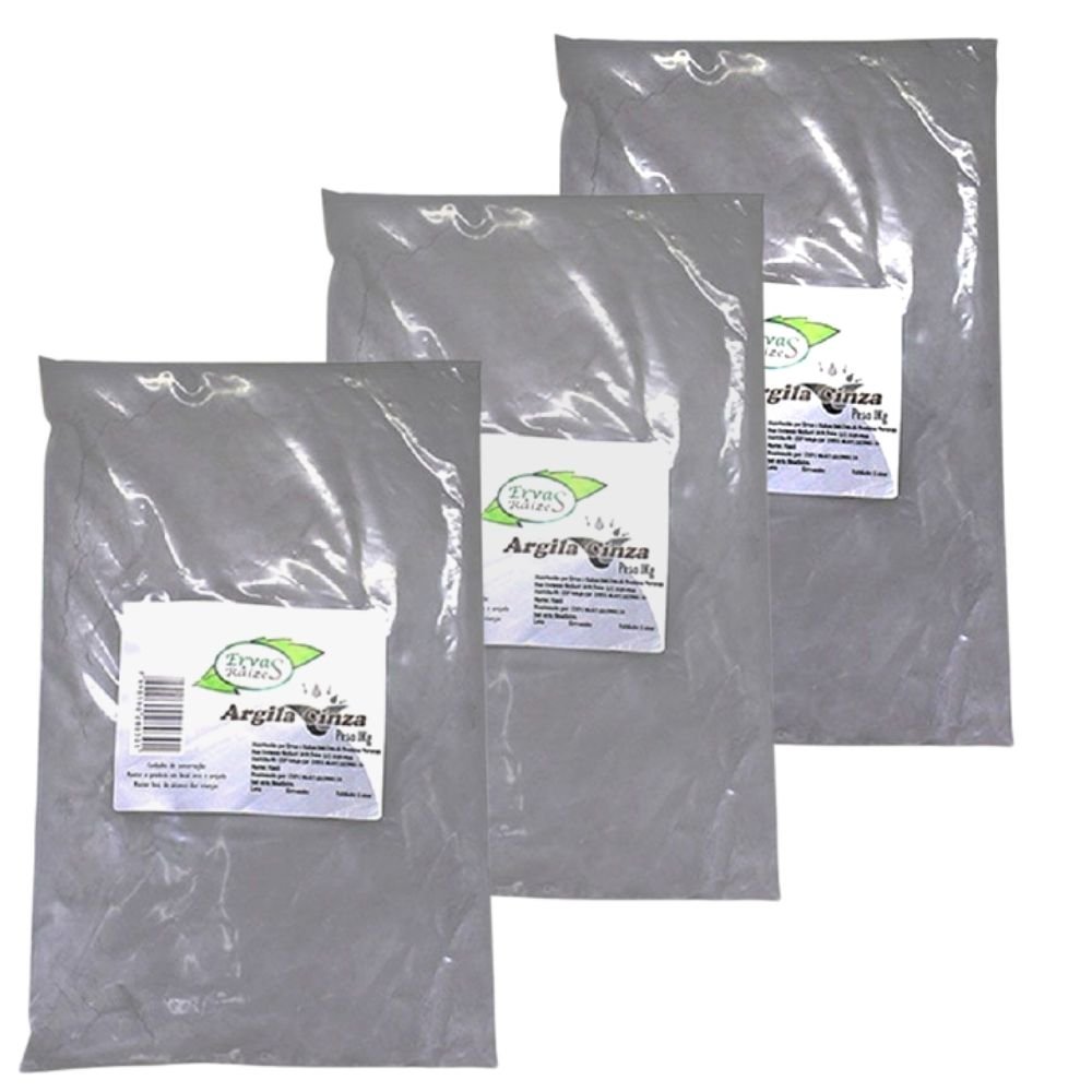 Argila Cinza 100% Pura 3 Pacotes de 1 Kg Ervas e Raízes - 1