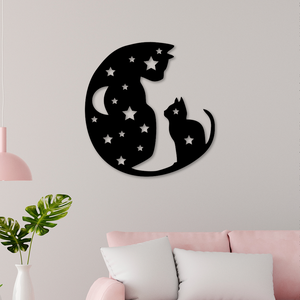 Escultura de Parede Gato na Lua em MDf