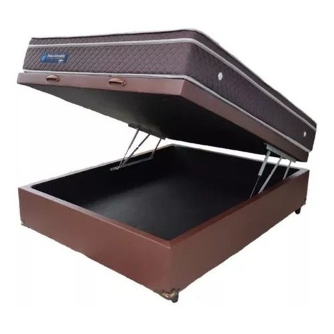 Cama Box Baú Casal Conforto Sintético Marrom + Colchão Casal Conforto Espuma D33 Com EPS 28x138x188