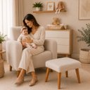 Ver imagem 7 de Poltrona Amamentação com Pés Resistente + Puff em Bouclé Bege