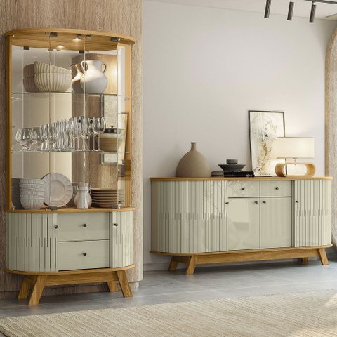 Conjunto Buffet com Cristaleira Pitt/swank Iluminação Led Gavetas Mdp Cumaru/opala G97 - Gran Belo