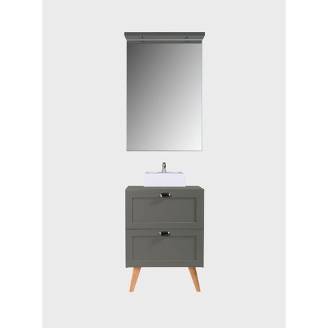 Gabinete para Banheiro com Tampo Cuba e Espelho com LED 60cm Retro MDF Verde Milano - On Móveis