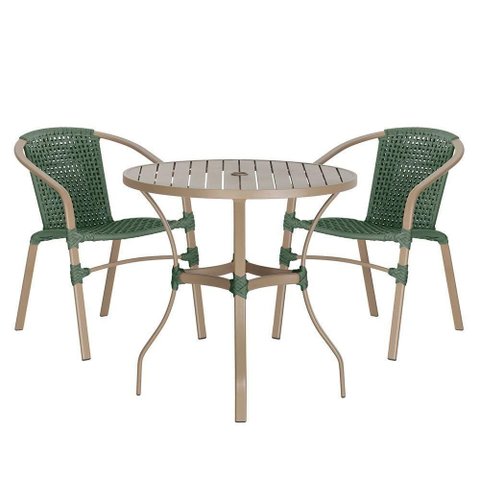 02 Cadeiras Floripa e Mesa Roma 80cm Fendi Trama Original Verde