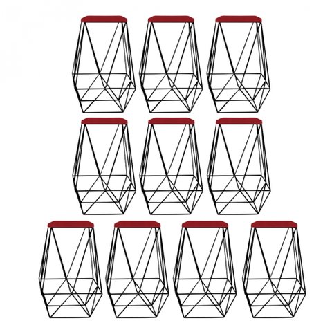Kit 10 Banqueta Alta Loli Gourmet Industrial Cozinha Bar Balcão Bistrô Ferro Preto Suede Vermelho