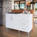 Ver imagem 1 de Kit Bancada Ilha para Cozinha + Balcão para Cooktop 1,20m 5 Bocas 2 Portas e 3 Gavetas Turim Branco