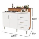 Ver imagem 3 de Kit Bancada Ilha para Cozinha + Balcão para Cooktop 1,20m 5 Bocas 2 Portas e 3 Gavetas Turim Branco