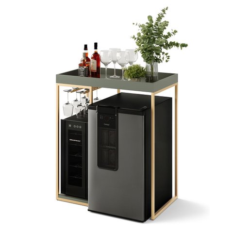 Aparador Bar para Adega Cervejeira ou Frigobar MDF e Metal Industrial Dourado Notte