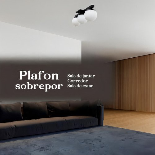 Lustre Luminaria de Teto Painel Plafon Jabuticaba 3 Globos Vidro Bivolt - Preto - 10