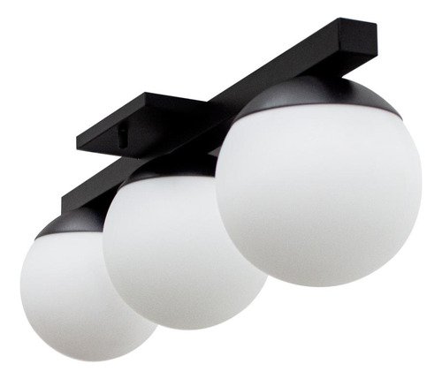 Lustre Luminaria de Teto Painel Plafon Jabuticaba 3 Globos Vidro Bivolt - Preto - 6