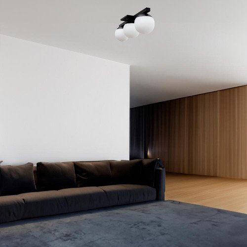 Lustre Luminaria de Teto Painel Plafon Jabuticaba 3 Globos Vidro Bivolt - Preto - 4