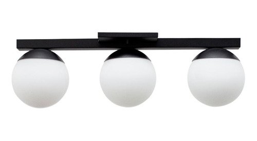 Lustre Luminaria de Teto Painel Plafon Jabuticaba 3 Globos Vidro Bivolt - Preto - 7