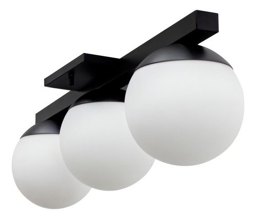 Lustre Luminaria de Teto Painel Plafon Jabuticaba 3 Globos Vidro Bivolt - Preto - 13