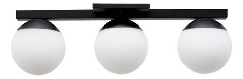 Lustre Luminaria de Teto Painel Plafon Jabuticaba 3 Globos Vidro Bivolt - Preto - 14