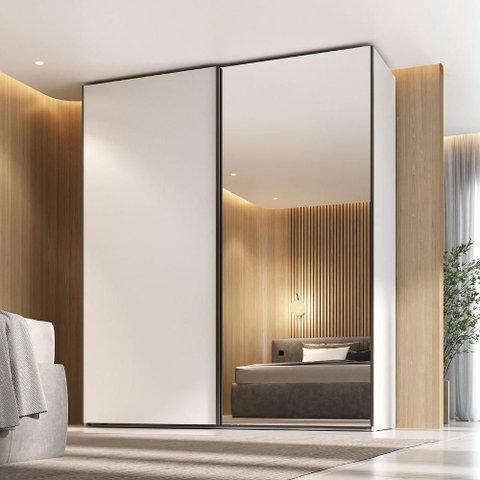 Guarda Roupa Casal 2 Portas de Correr C/ Espelho 100% Mdf Cor:branco