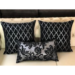 Kit 3 Almofadas Composê Preto e Prata Geométrico e Medalhão - 1 Kit 3 Almofadas Composê Preto e Prata Geométrico e Medalhão - 1