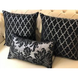 Kit 3 Almofadas Composê Preto e Prata Geométrico e Medalhão - 2 Kit 3 Almofadas Composê Preto e Prata Geométrico e Medalhão - 2
