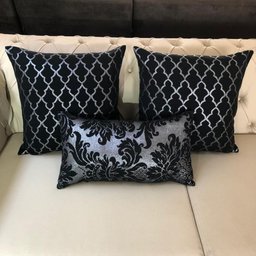 Kit 3 Almofadas Composê Preto e Prata Geométrico e Medalhão - 3 Kit 3 Almofadas Composê Preto e Prata Geométrico e Medalhão - 3