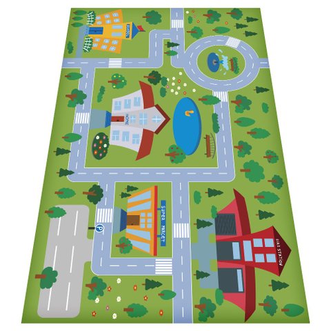 Tapete Pista de Carrinhos Infantil Ilustrado Criança Lona Arte na Arte Amarelinha em Lona